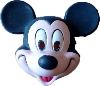 Tête de Mickey Mouse en relief, souriant avec de grands yeux.