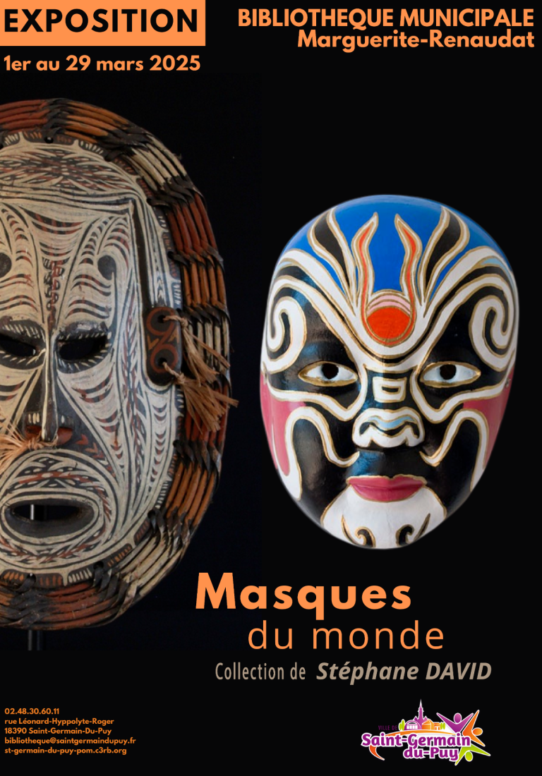 Masques colorés d'Afrique et d'Asie, exposition à la Bibliothèque Municipale.